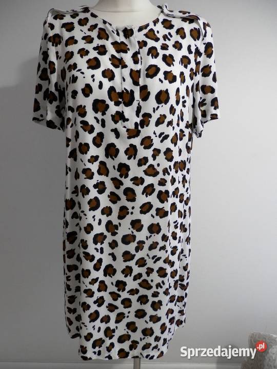 Sukienka Zara Trapezowa Kremowa Modny Nadruk kolorowy Łomża