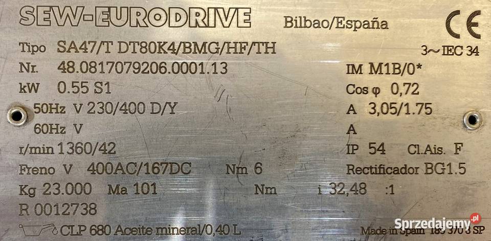 motoreduktor przekładnia 055kW 42obr 3fazowy Pozostałe Pigża