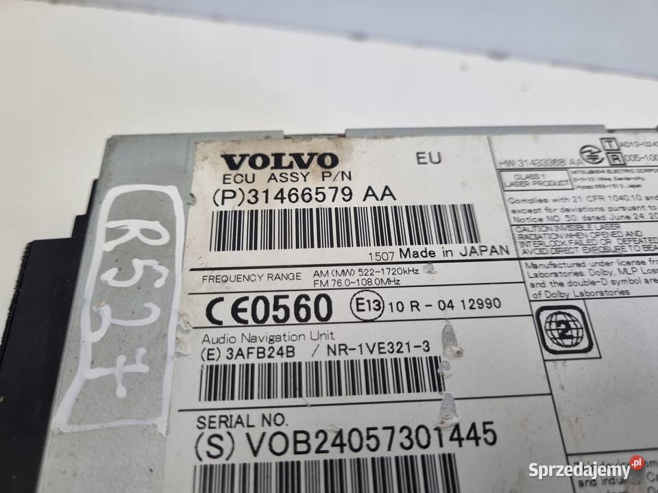 RADIO Volvo V40 II V60 S60 II 31466579 osobowe Sprzęt audio fabryczny