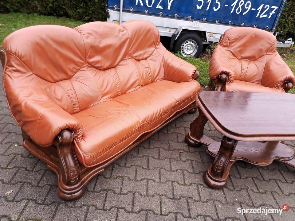 Komplet Wypoczynkowy KLER 3 1 1 i Ława Dąb skóra Kozy