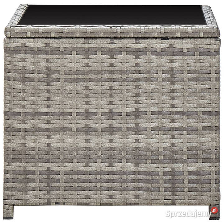 Stolik kawowy szary 45x45x40 rattan PE i szkło