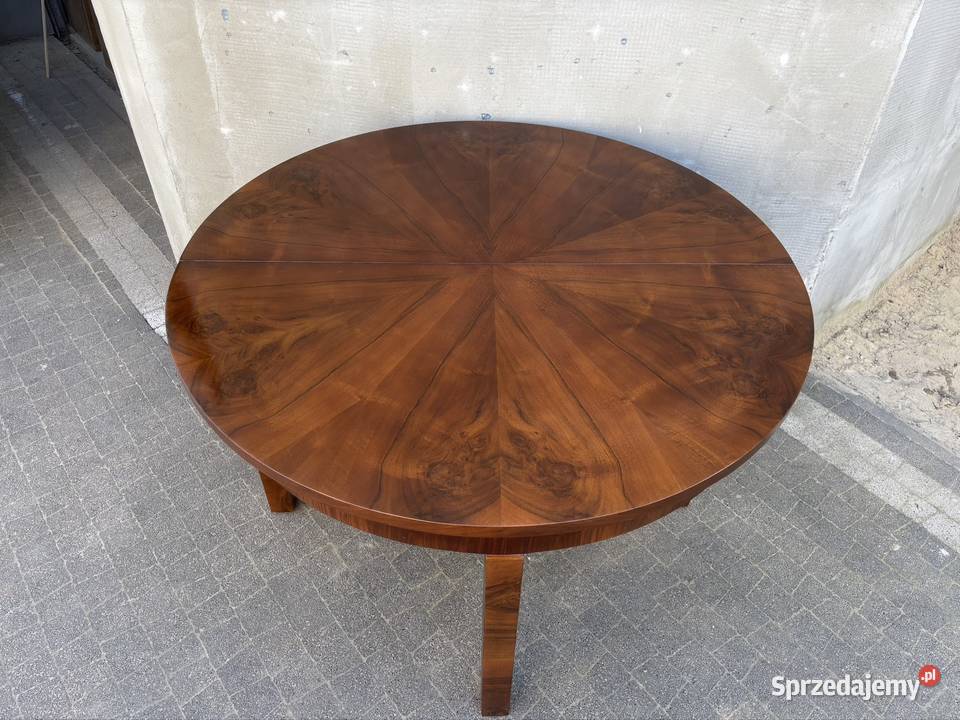 Stół Okrągły Orzech 120 Art Deco Rozkładany 120cm Wrocław