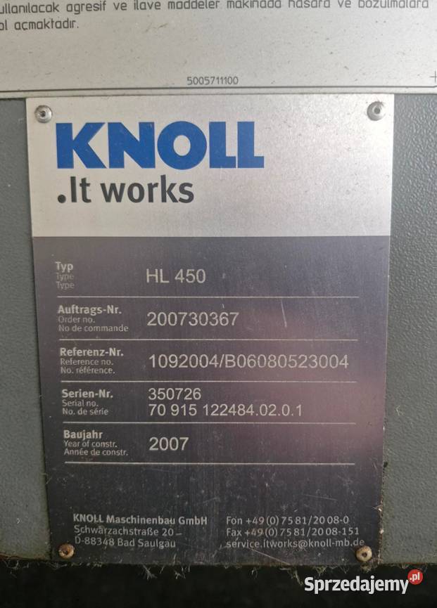 System filtracji Knoll HL 450 2007