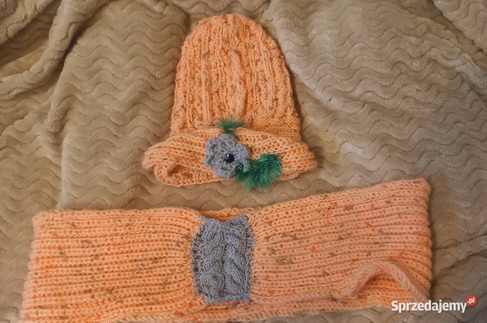 komplet handmade pomarańczowa czapka i szalik Kraków