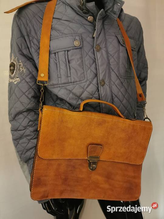 Piękna torba skórzana na laptop aktówka na pasek Łask