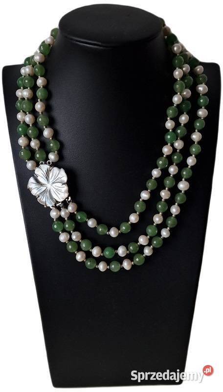 PERŁY SŁONOWODNE I ZIELONY AWENTURYN NASZYJNIK Częstochowa sprzedam
