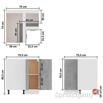 vidaXL Szafka narożna szarość betonu 755x755x805 Warszawa