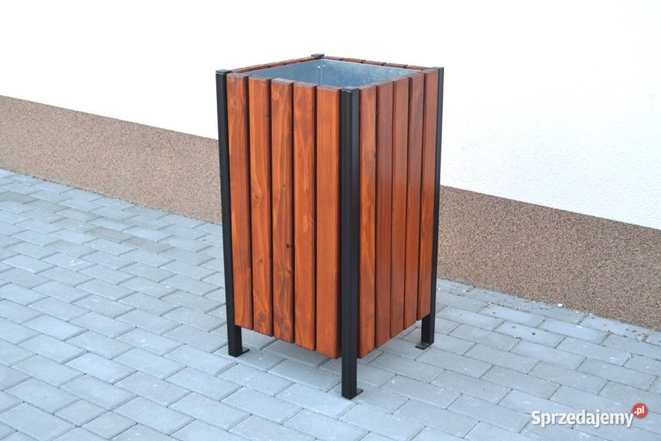 Kosz na śmieci odpady odpadki stalowo drewniany Zalesie