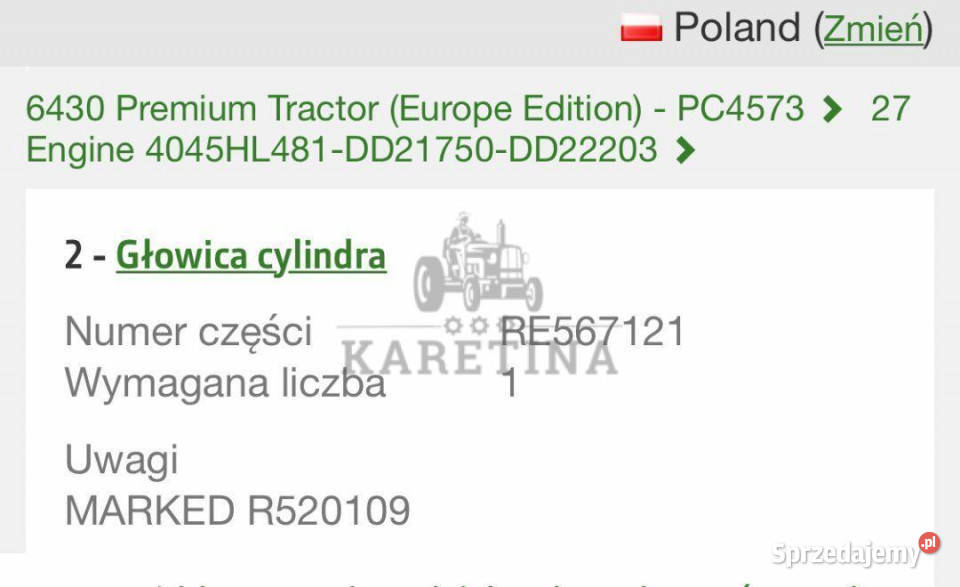 John Deere R520109 RE553422 RE523430 RE567121 Jastrzębniki