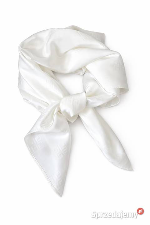 Apaszka biała z wytłaczanym wzorem 30 jedwab 70 Niebieszczany