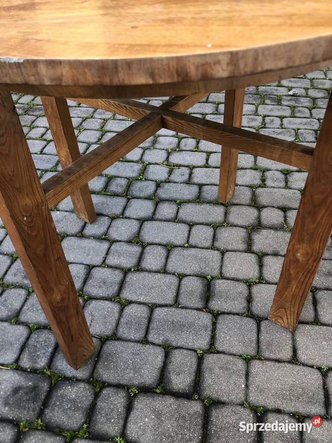 Okrągły drewniany stół PRL vintage małopolskie Kalwaria Zebrzydowska