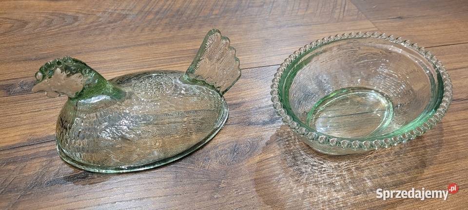 Szklana zielona kurka bombonierka pomorskie Gdańsk