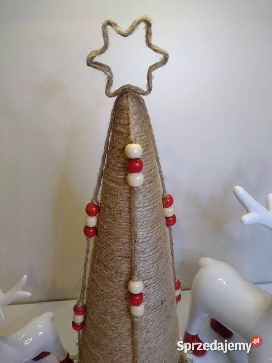 Choinka Ozdoba Juta Czerwono Kremowa Handmade pomorskie Gdańsk
