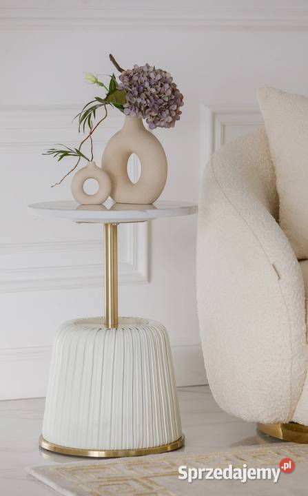 Stolik glamour pomocniczy boczny nocny biały 40cm