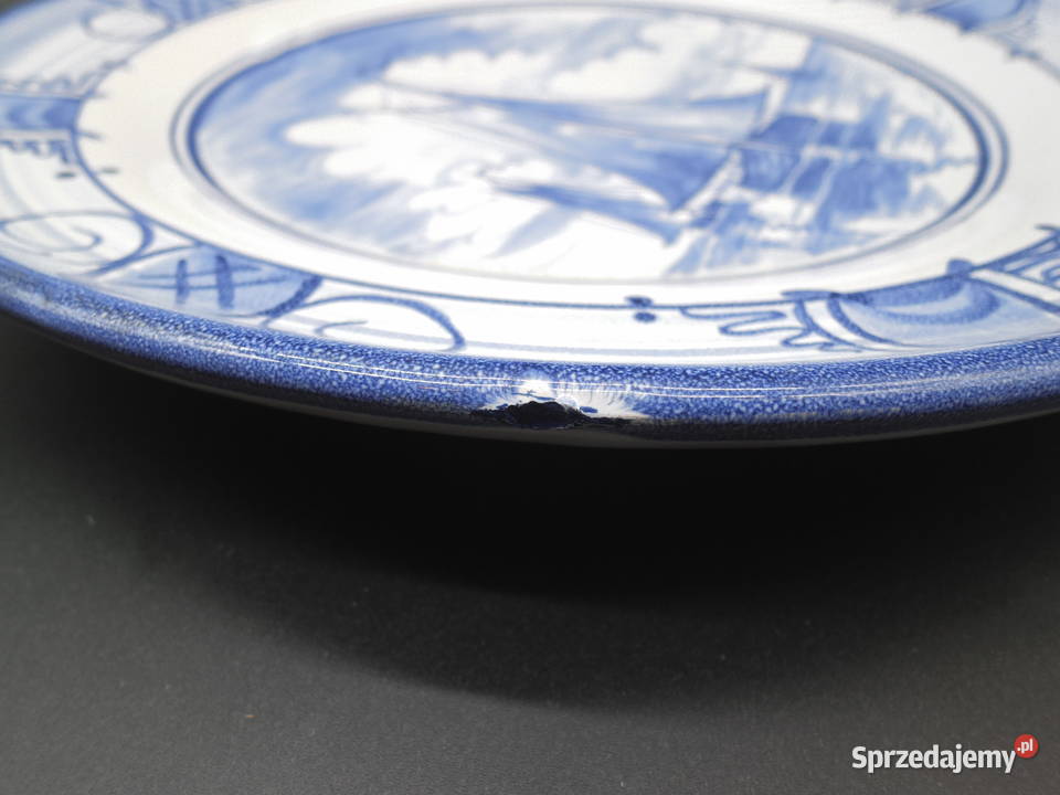 Ceramiczny duży talerz malowany morski motyw z Raszków