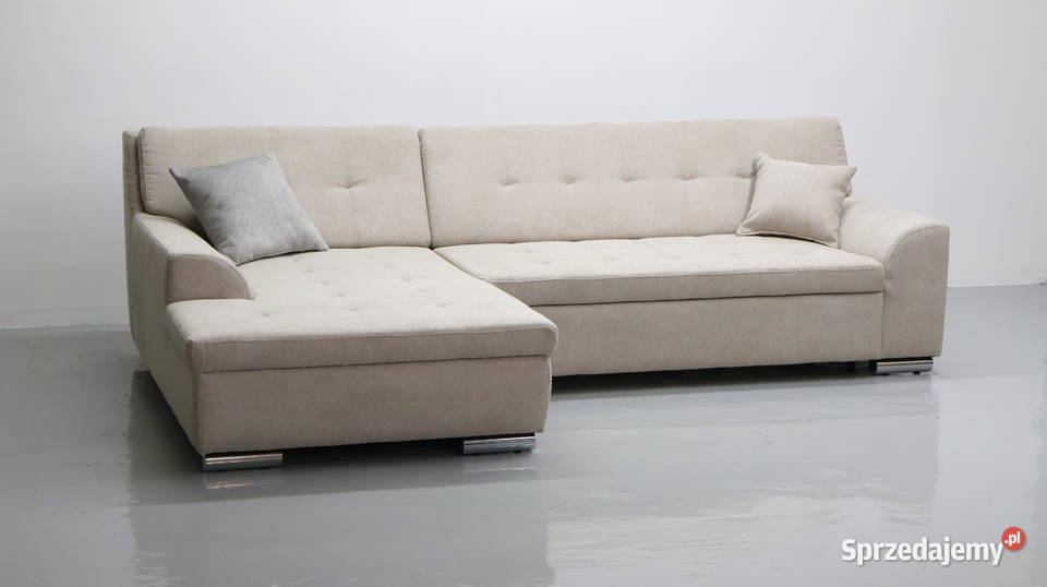 TJE Narożnik funkcją spania BEŻOWA tkanina