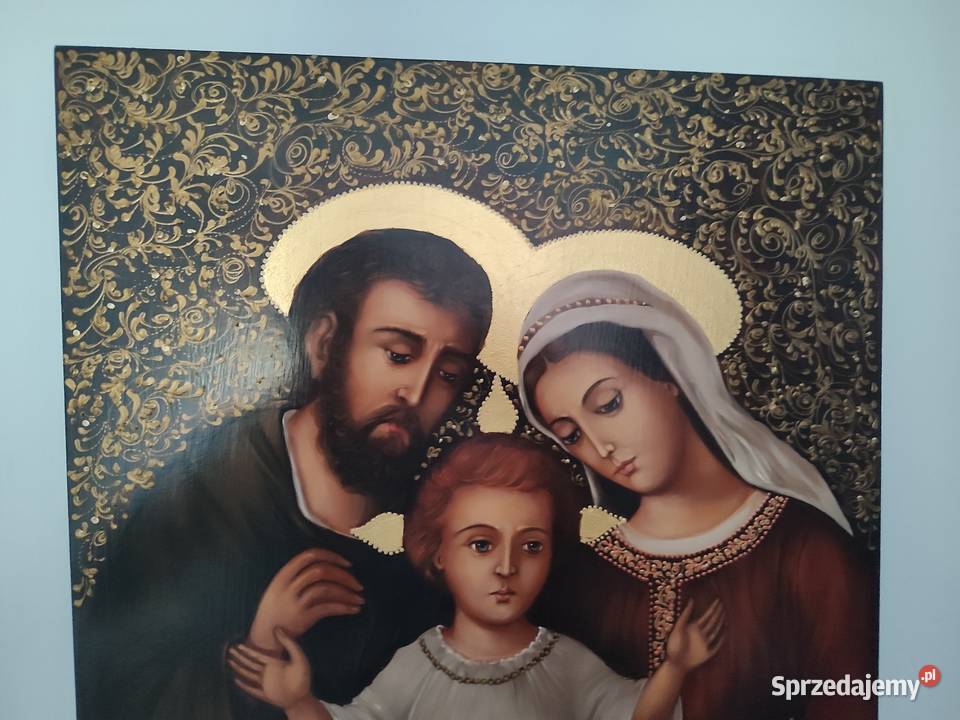 Piękna ikona przedstawiająca Świętą rodzinę Malarstwo Łódź