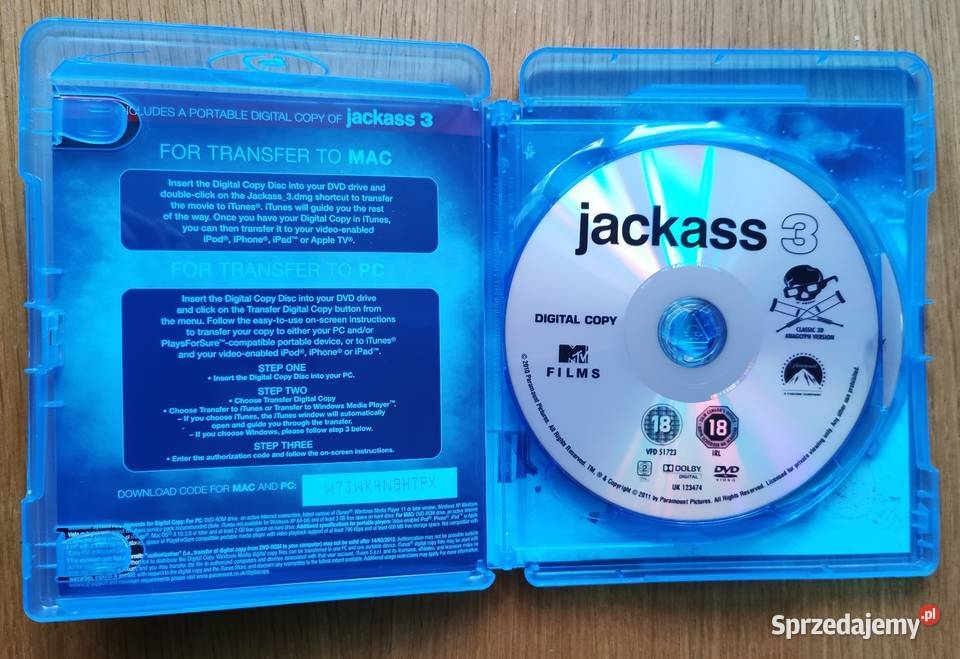 Jackass 3 Bluray DVD En 2010 okulary 3D Blu-ray Parzęczew