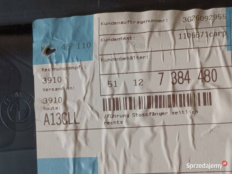BMW 3 F31N ŚLIZG MOCOWANIE zderzak prawy TYŁ osobowe Pleszew