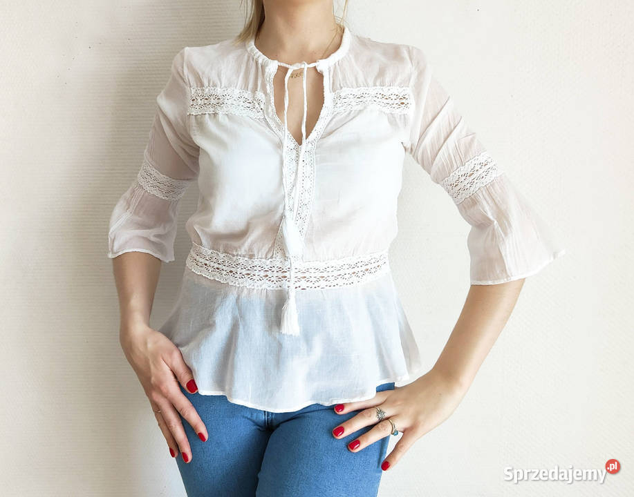 Lekka biała bluzka boho XS 34 bohemian bawełna Szczecin