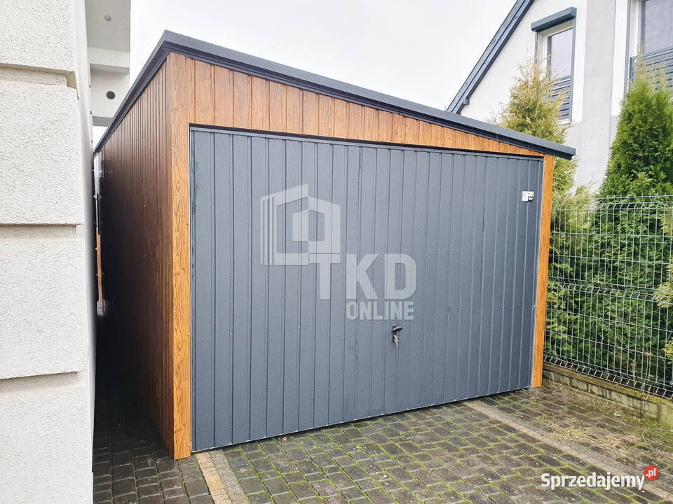 Garaż Blaszany 3x4 Brama Antracyt jasny orzech Mrągowo