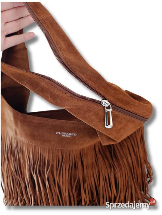 Torebka hobo worek zamszowy camel frędzle Żabiczyn