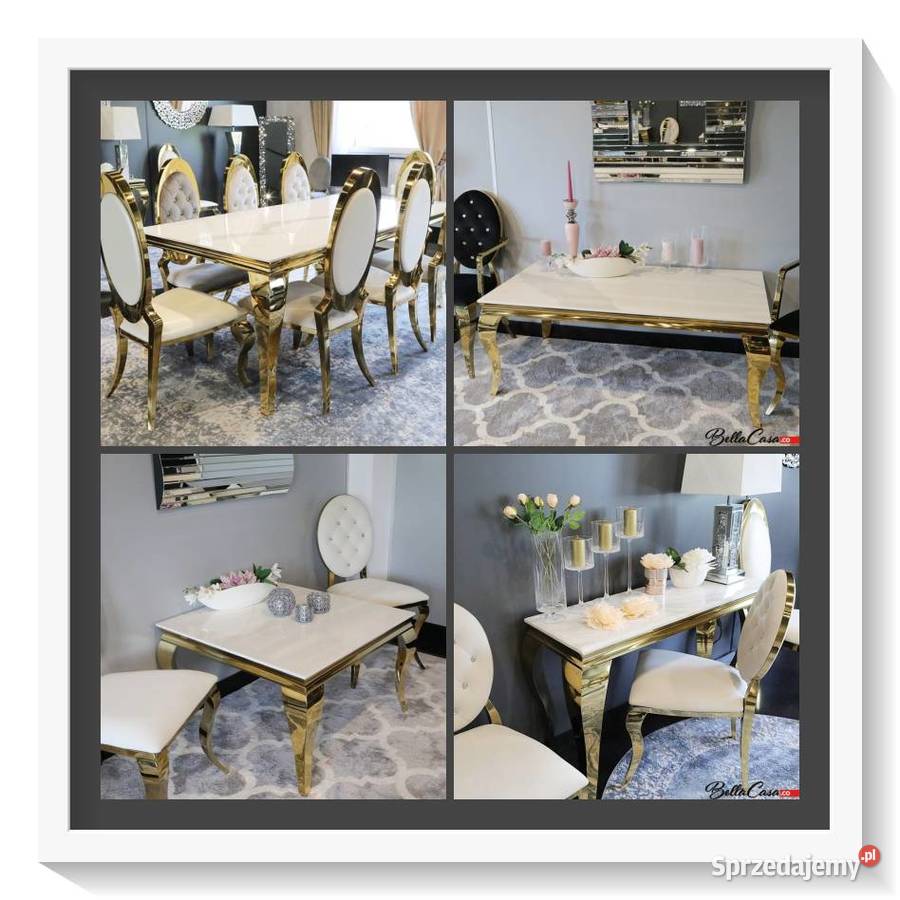Zestaw mebli złotych glamour Ludwik Gold stół Warszawa