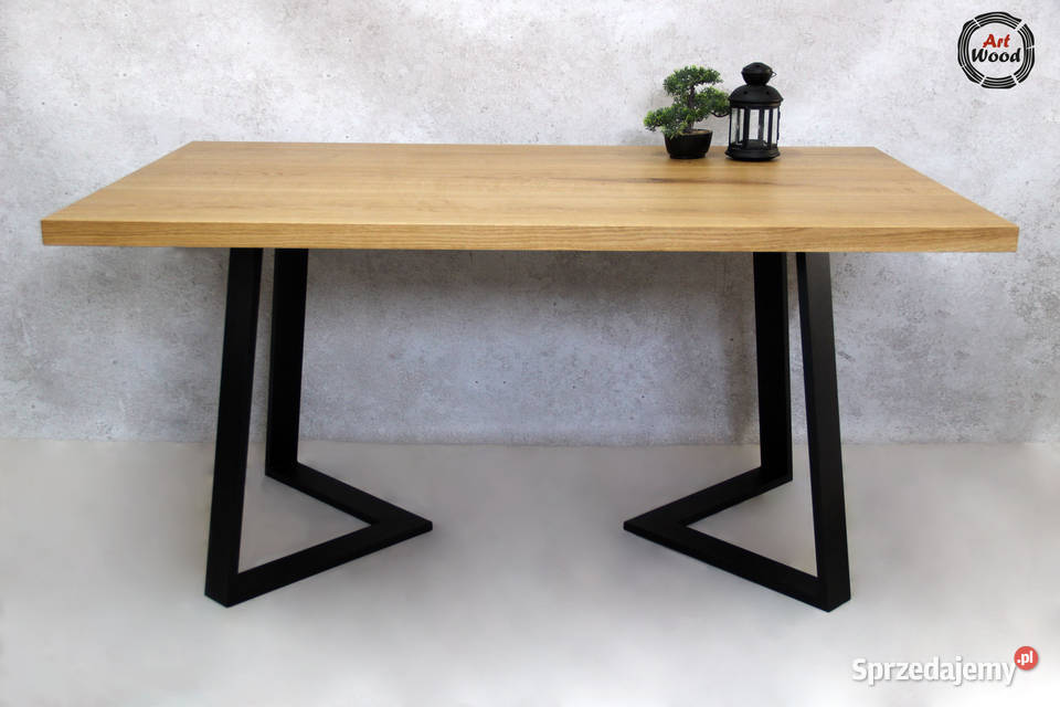 Stół loftowy, stół z podstawa stalową, blat drewniany