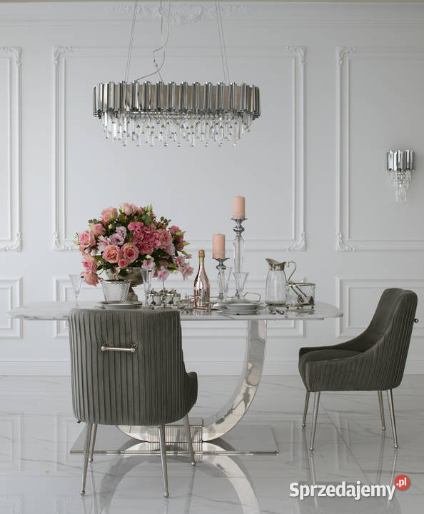 Stół glamour srebrny z marmurowym białym blatem