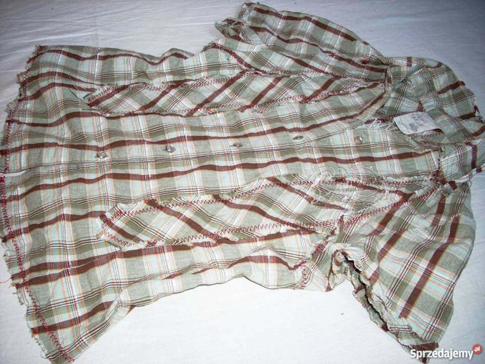 VINTAGE Koszula Khaki Haft Strzępienia Srebro 38 Nowy Sącz