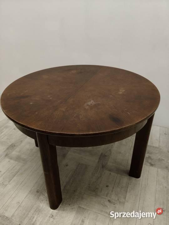 stół art Deco stary drewniany okrągły rozkładany Stoły