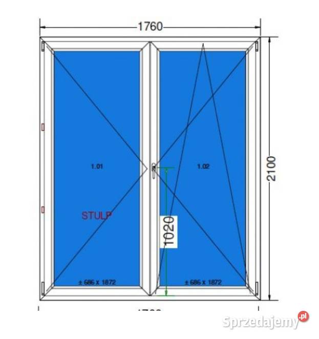 Okno Balkonowe 1760 x 2100 176x210 BIAŁE SŁ