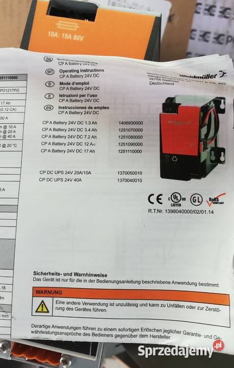Weidmuller CP A BATTERY 24V DC 13Ah Zasilacze