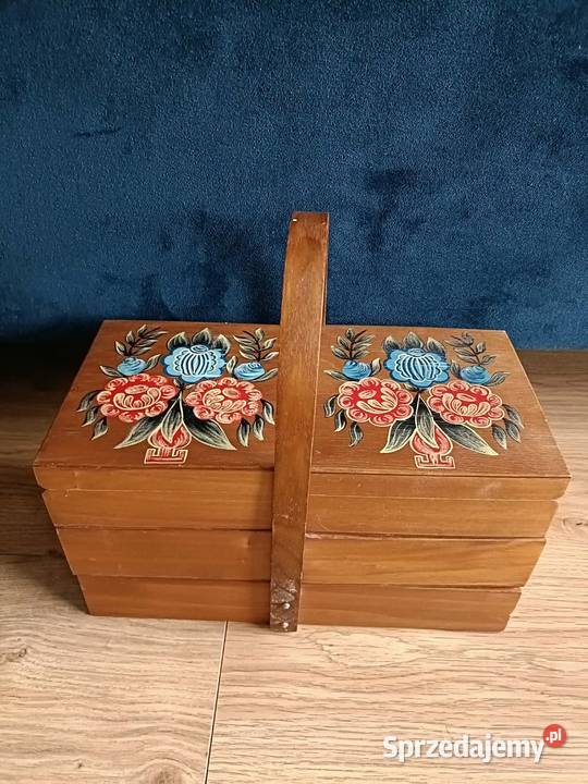 Drewniany malowany niciak PRL DDR pudełko na Pozostałe Wrocław sprzedam