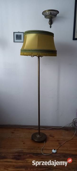 Trzyramienna mosiężna lampa podłogowa z abażurem Antyki łódzkie
