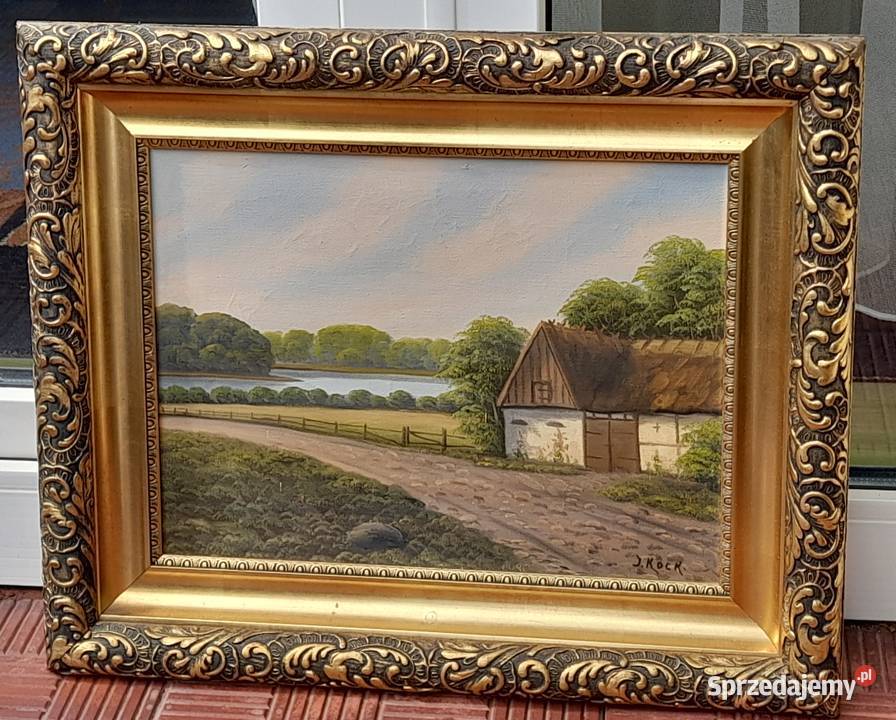 J Kock Chata wodą piękny stary obraz na płótnie