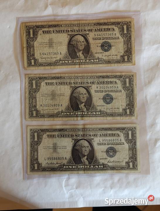 O 3 USA 1 Dollar Silver Certificate 1957 zestaw Ostrów Mazowiecka