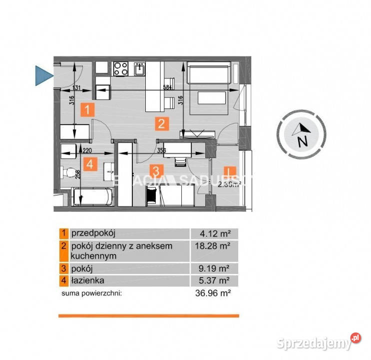 Sprzedaż mieszkania Kraków 3696m2 2 pokoje Piętro 5 Mieszkania