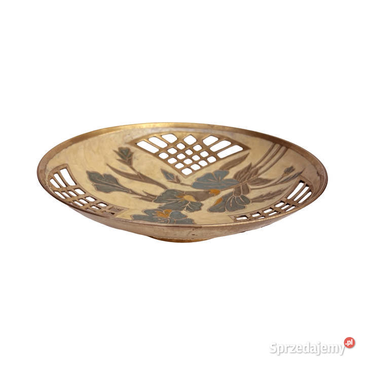 Ręcznie malowana patera mosiężna Francja lata 60 mazowieckie