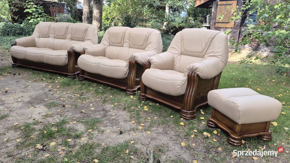 Komplet wypoczynkowy Kler 3 2 1 hoker Nowa skóra Śmigiel sprzedam