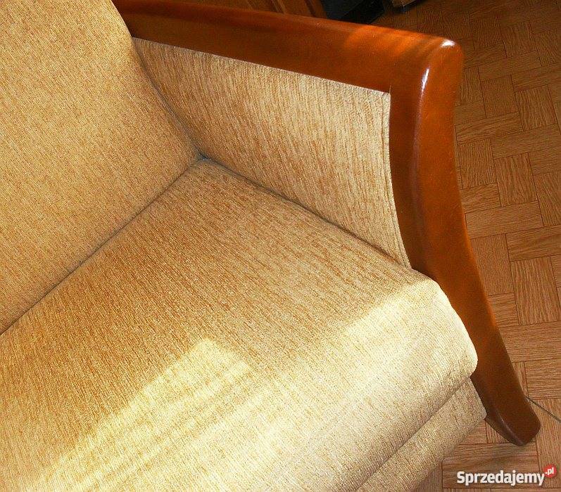 Fotel Meblotap obicie koloru miodowego drewno tkanina Komplety wypoczynkowe Gliwice