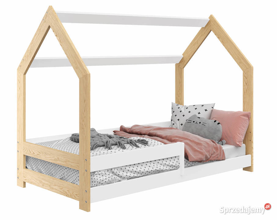 Łóżeczko dziecięce domek D5 80x160 białe drewno Meble mazowieckie