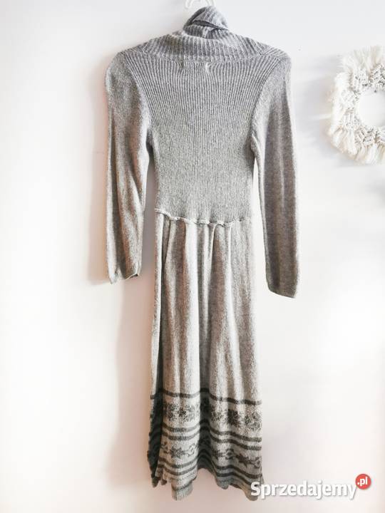 Sukienka damska MIDI szara dzianinowa na co szary/srebrny Reda
