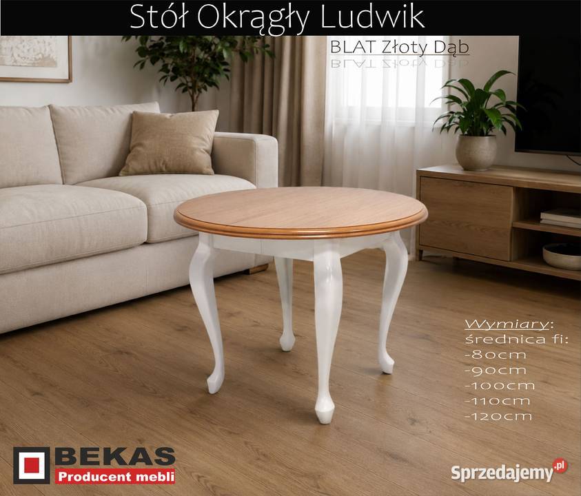 Śliczny Stół Okrągły Ludwik Biały Prowansalski Stoły Czerwionka-Leszczyny