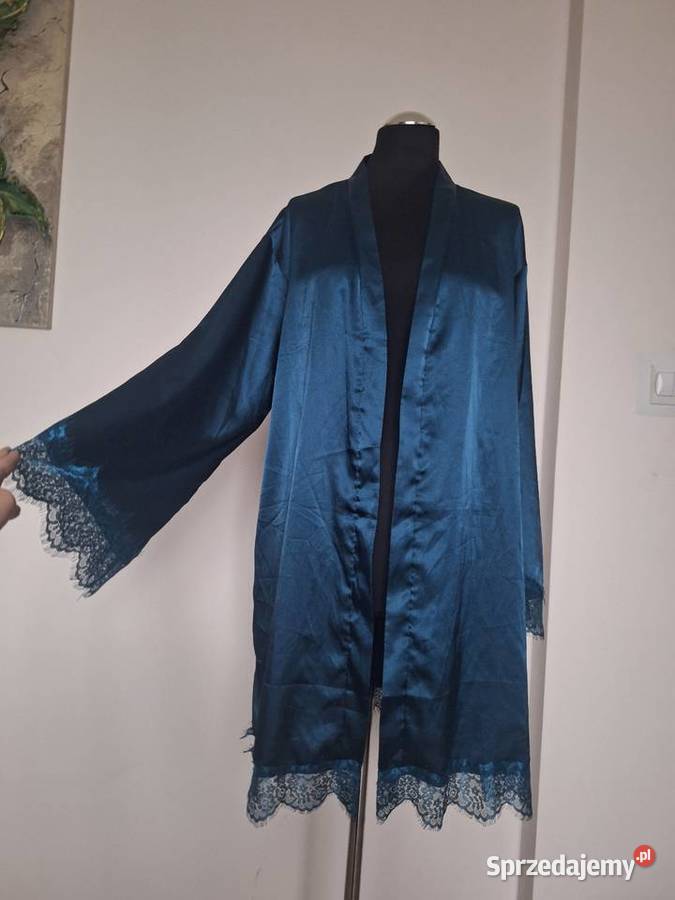 Piekny turkusowy morski szlafrok z koronką ala Inna marka Kraków