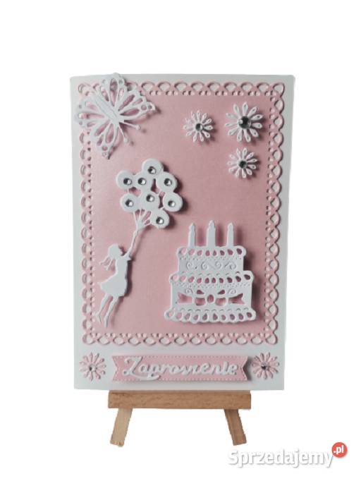 Zaproszenia Urodziny Tort Dziewczynka z Balonami Rękodzieło Poznań