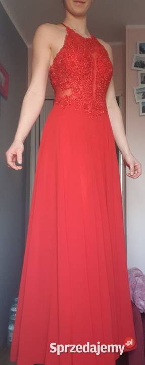 Sukienka długa czerwona elegancka wesele Andrychów