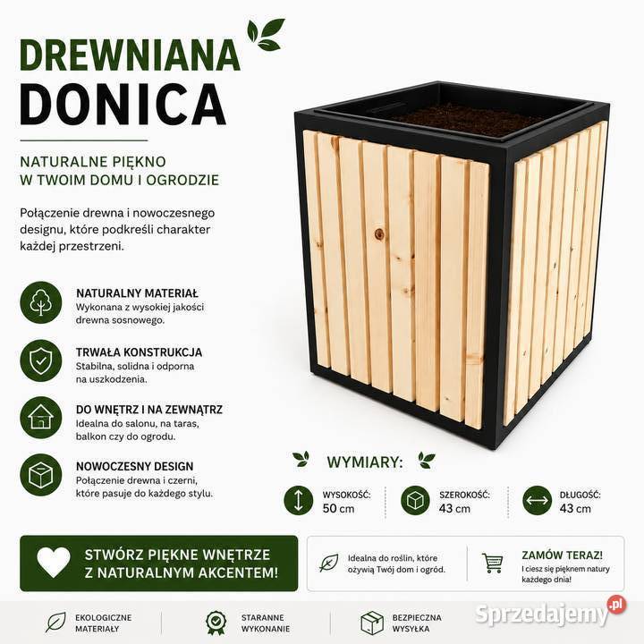 Donica drewniana LOFT 425x425x50 ocynk metal
