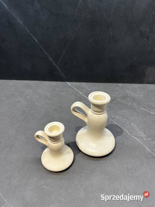 Komplet dwóch ŚWIECZNIKÓW z ceramiki kremowej lubelskie Lublin sprzedam