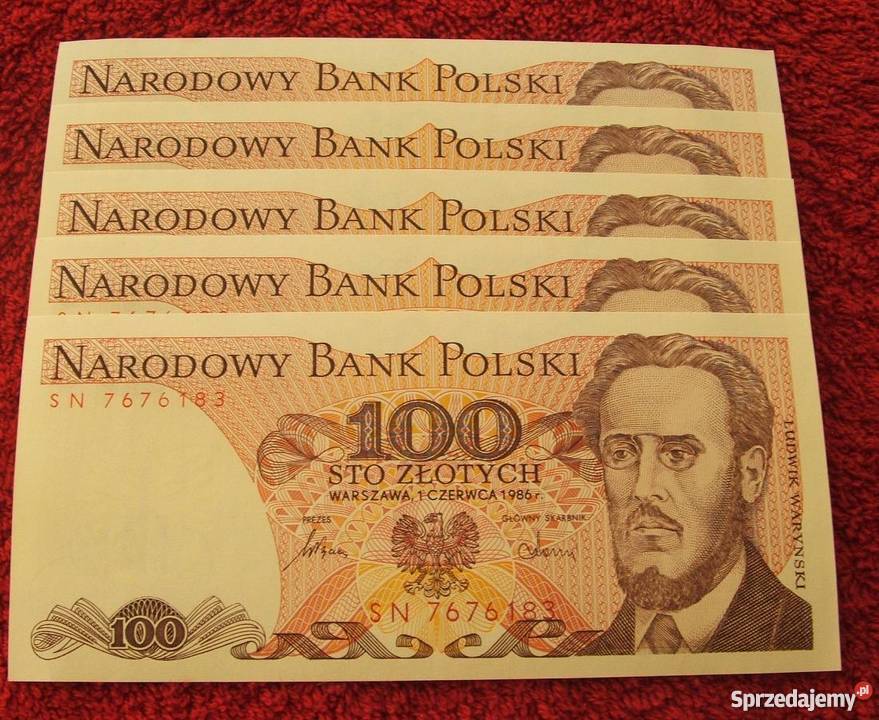 POLSKA PRL 100 LUDWIK WARYŃSKI Banknot UNC 1 Antyki, Sztuka, Kolekcje Katowice